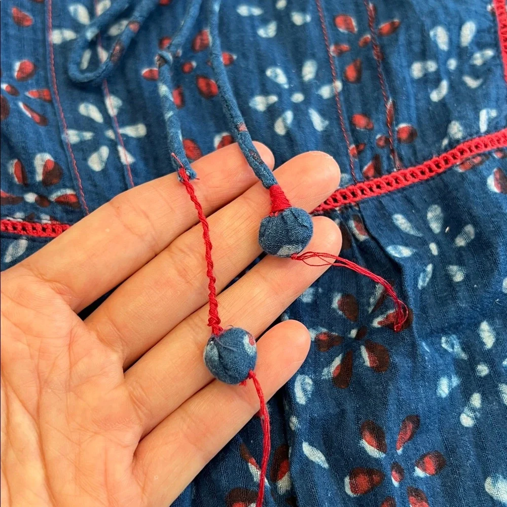 Beautiful Fabindia Red, White, Blue Floral Pattern Cotton Flounce Girls Dress